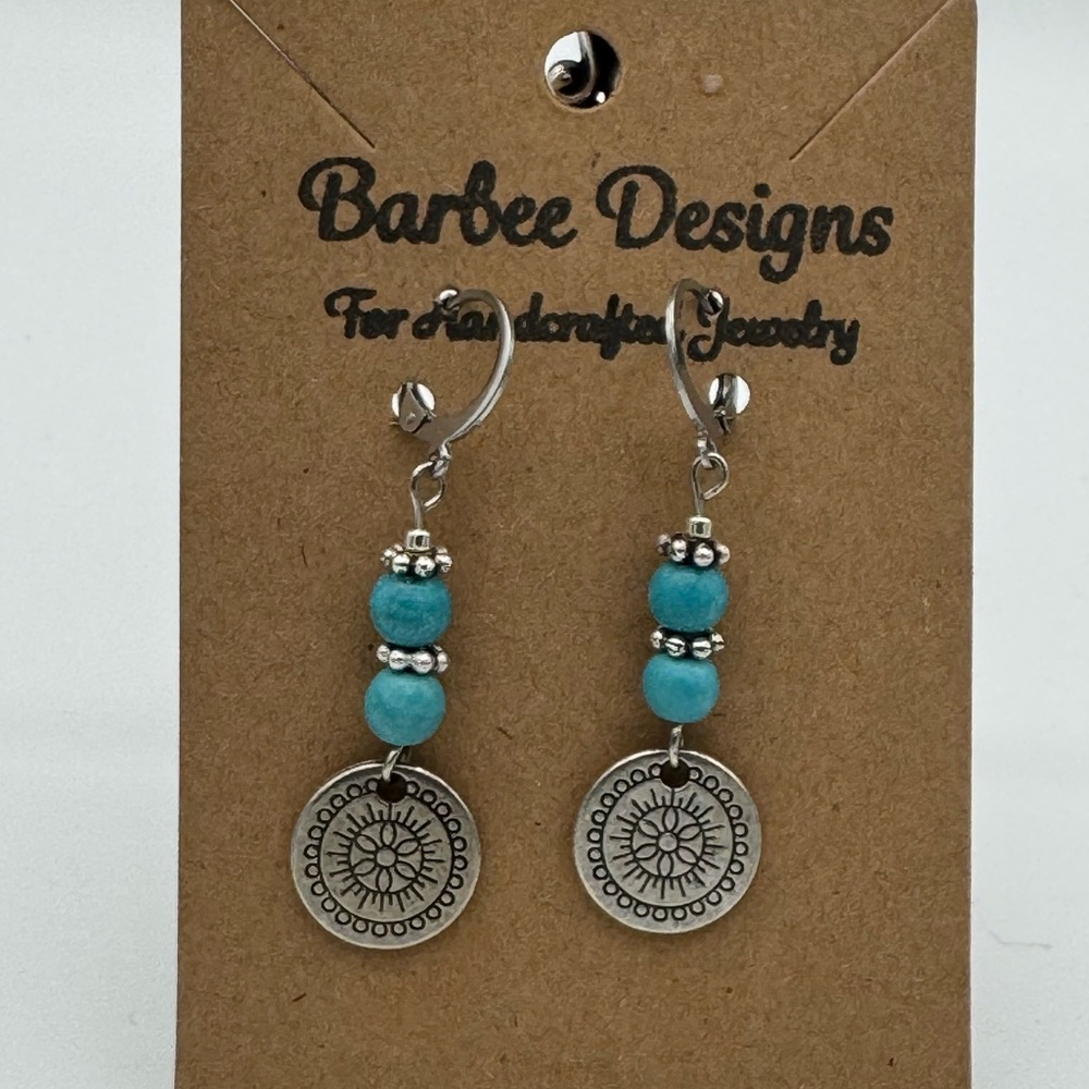 Mandala Style Earrings with Simulated Turquoise Bead Accents